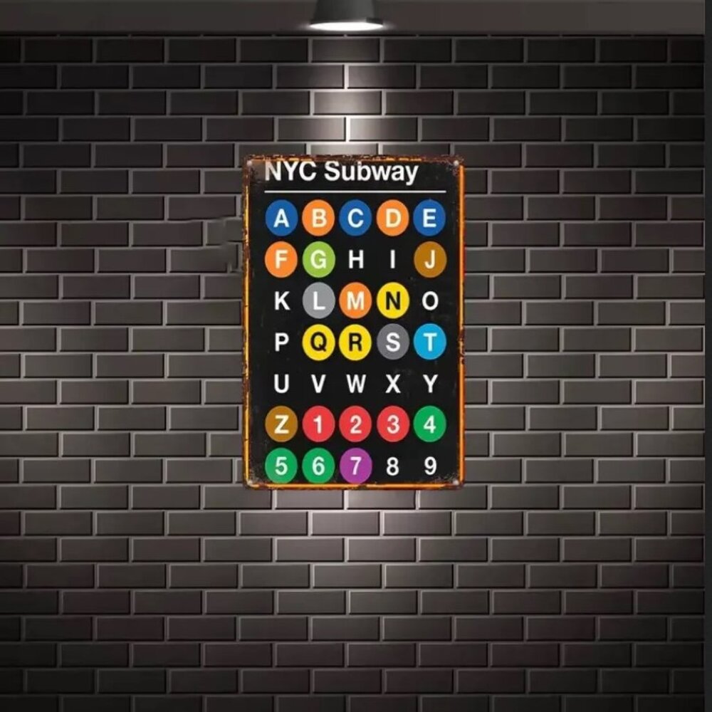 NYC Subway Sign Metal Wall Art 8x12" New York Transit Decor Alphabet Map - Picture 3 of 6